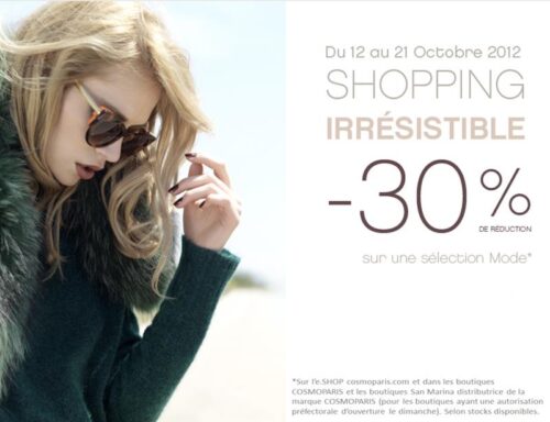 Mannequin féminin portant un pull vert élégant et des lunettes de soleil tendance, illustrant une promotion mode de -30% sur les vêtements, ambiance sophistiquée.
