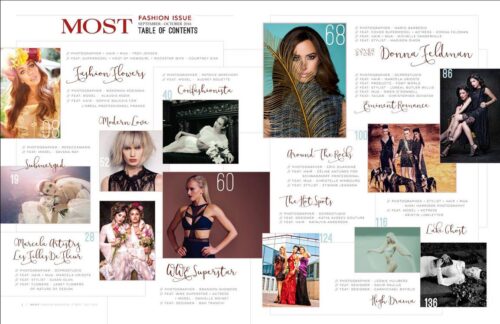Des mannequins posent dans des tenues élégantes et contemporaines, illustrant les dernières tendances de la haute couture et du prêt-à-porter sur une mise en page éditoriale sophistiquée.
